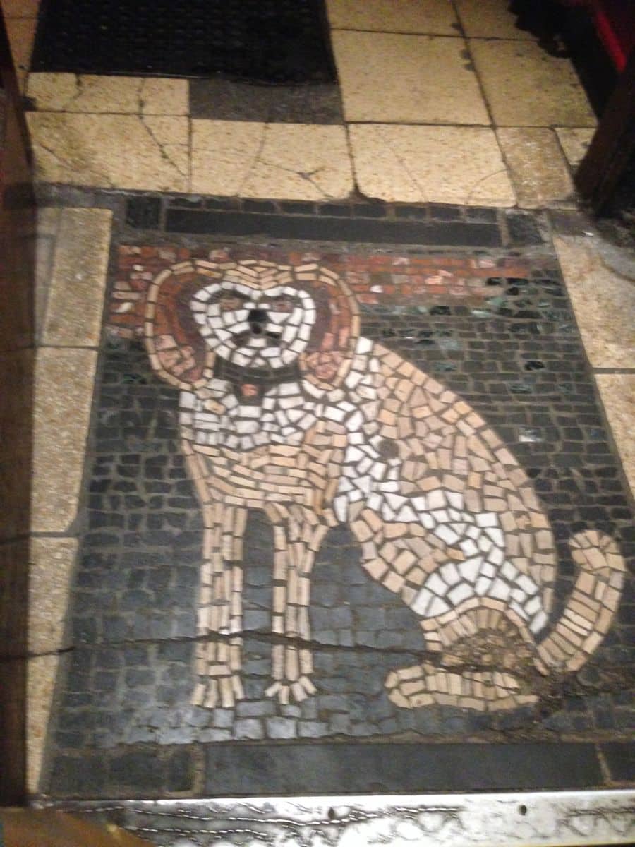 Cavete's pub's mosaic dog