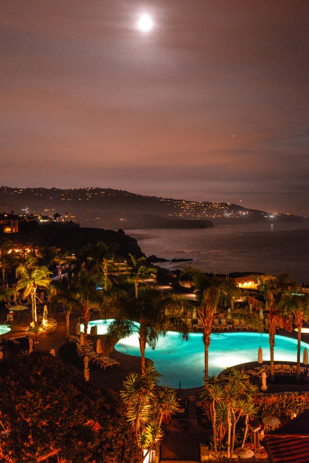 Moonlight over Palos Verdes: the evening view from my room at Terranea