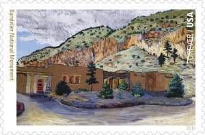 Administration Building, Frijoles Canyon, Helmuth Naumer, Sr., Bandelier National Monument, BAND 1409 (Copyright: 2016 USPS)