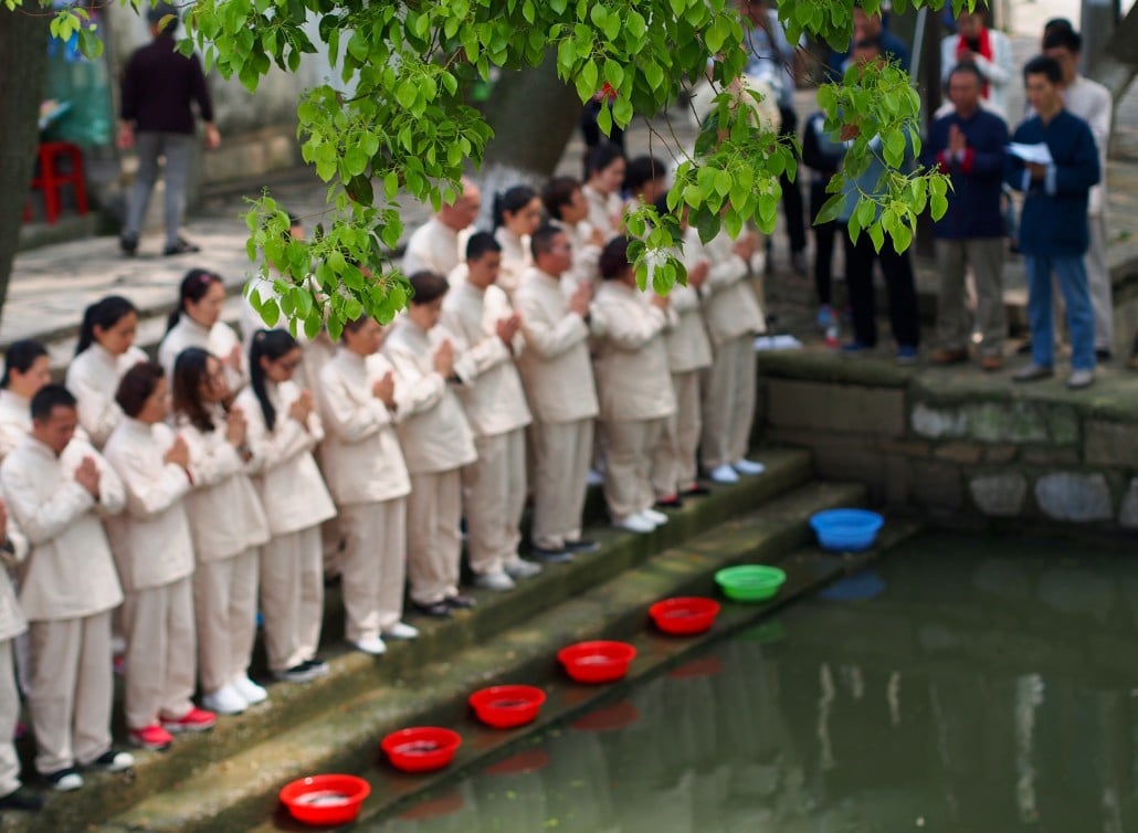 Eel-release ceremony featuring students of the Wormwood Institute