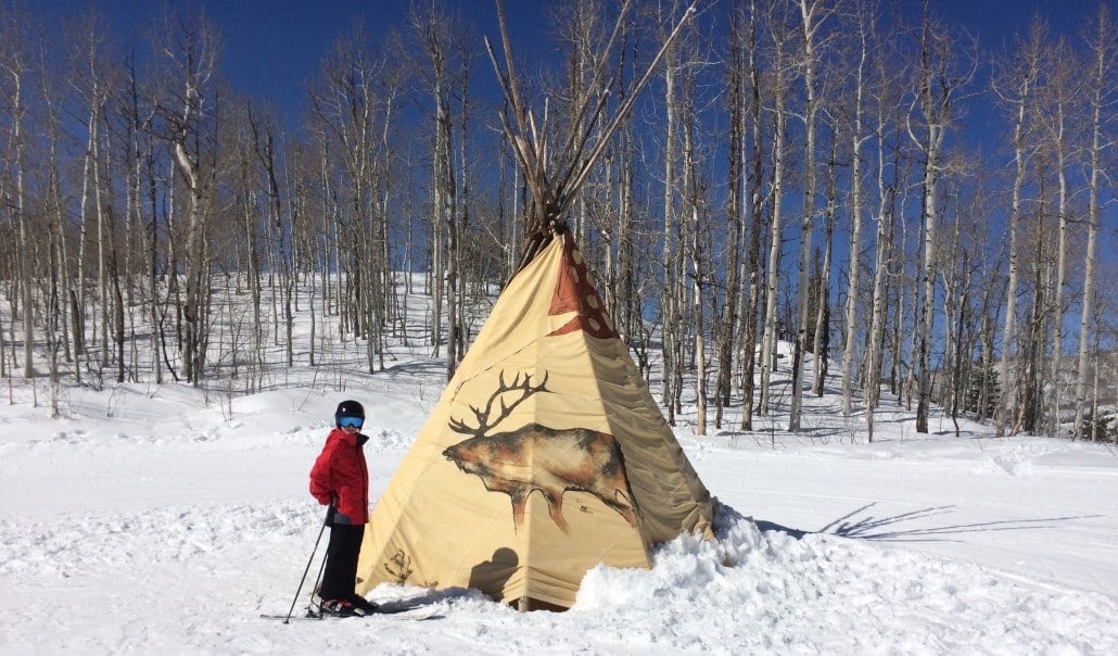 My son Ames at one of Steamboat ski resort’s teepees