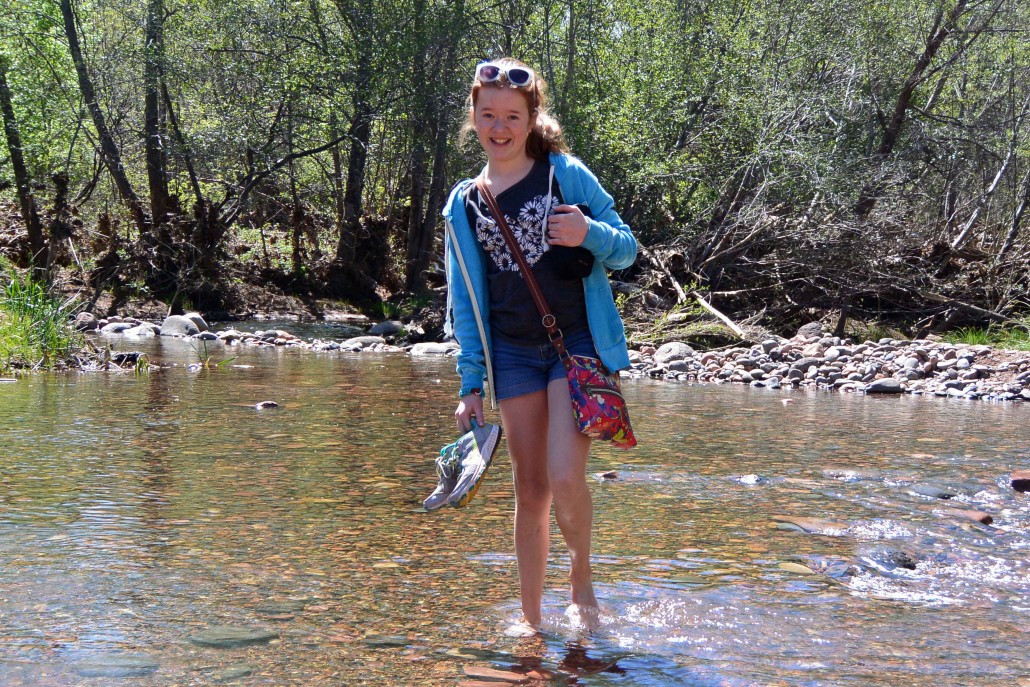 My daughter wading through Oak Creek