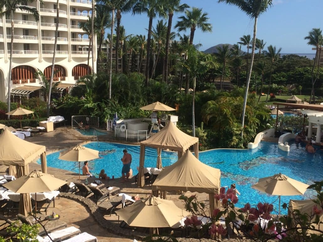 The pool with swim-up bar and slide!