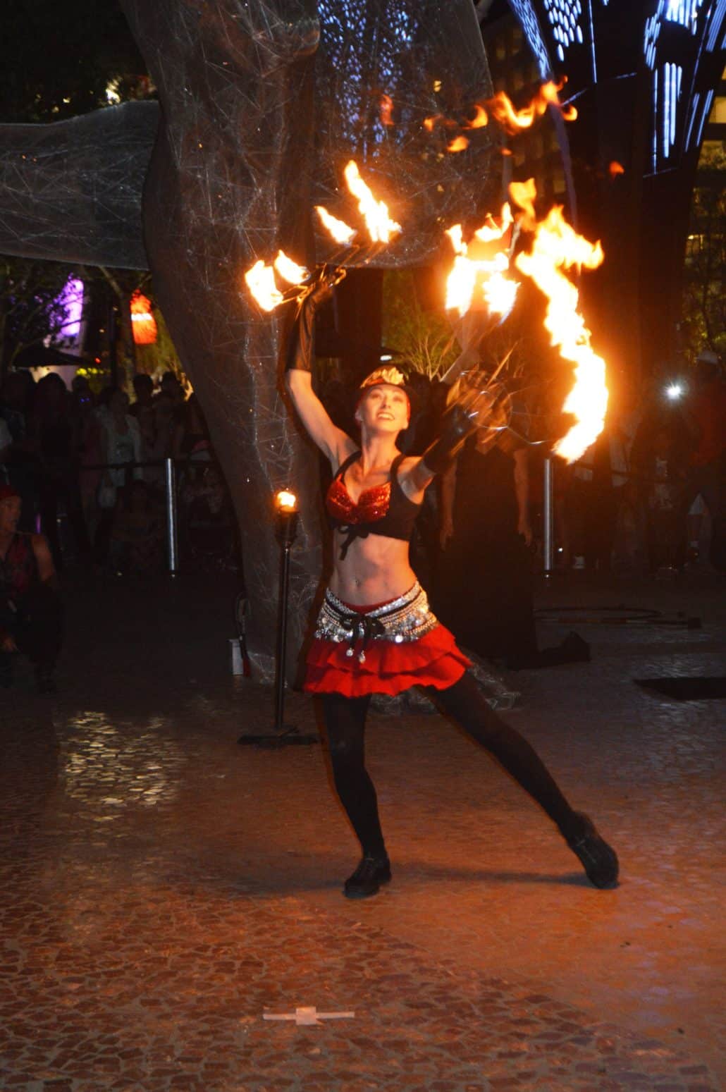 A performer at the “Bliss Dance” lighting ceremony in The Park
