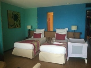 Beds in a family suite in the Aguamarina section of the resort