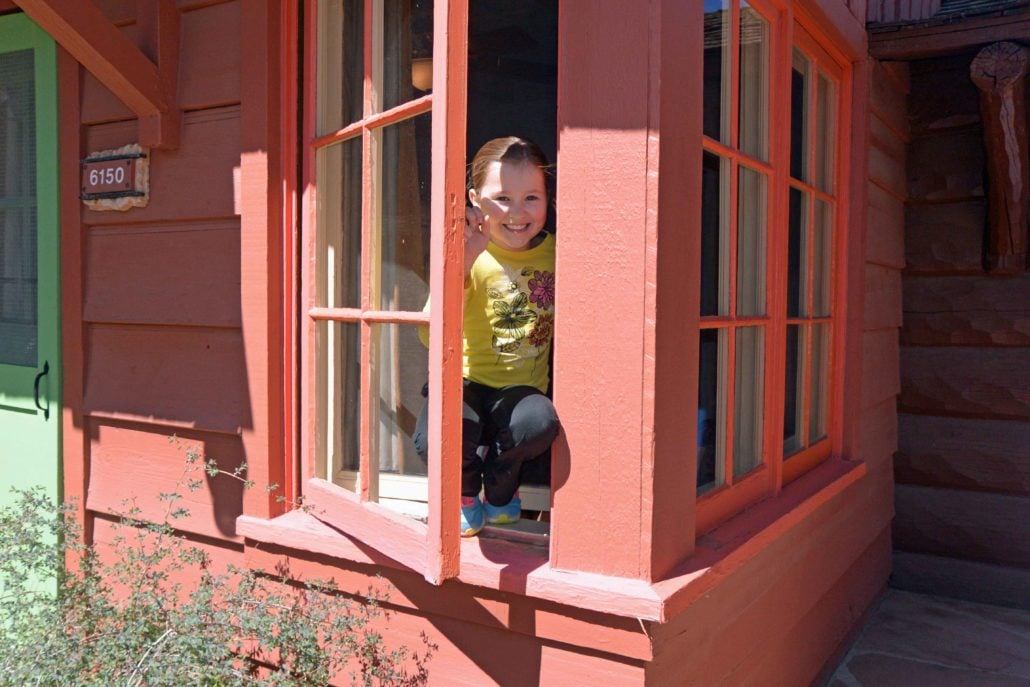 Peeking out of our cabin at Bright Angel Lodge