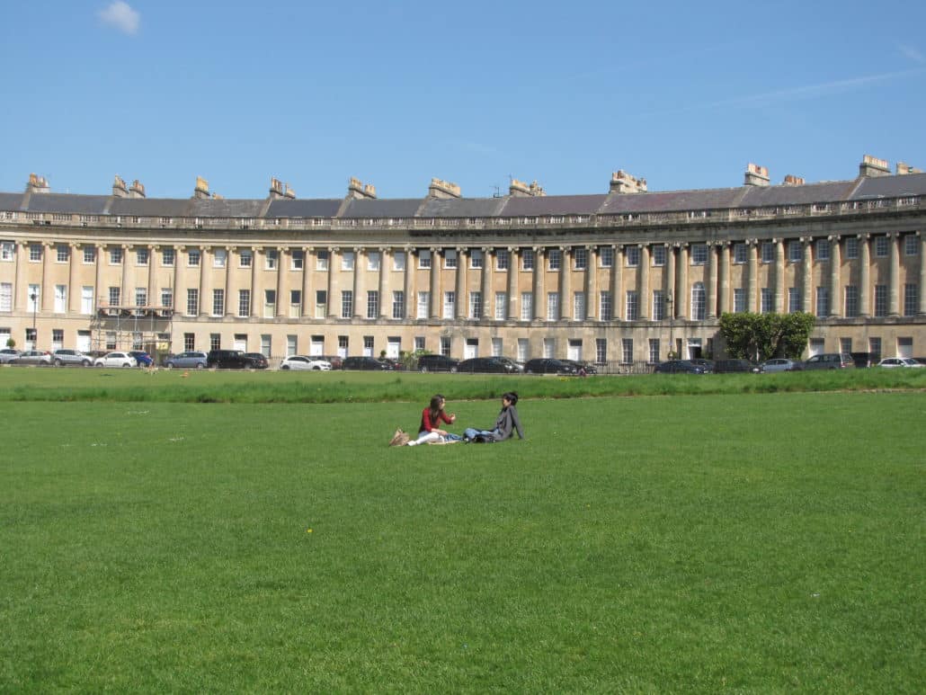 The Royal Crescent, a row of 30 Georgian townhouses, is among Bath’s signature sites
