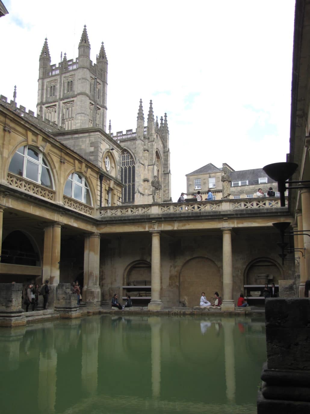 The 2,000-year-old Roman bath compound with Bath Abbey rising above it