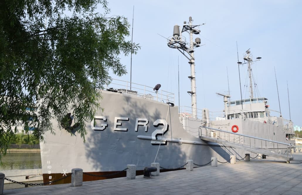 The USS Pueblo, a US reconnaissance ship captured by North Korea in 1968, on display at the Victorious Fatherland Liberation War Museum