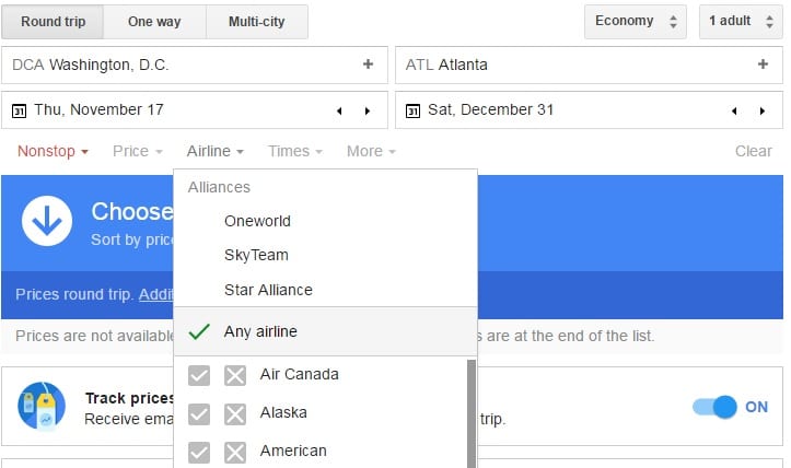 You can filter flights by alliance or specific airlines.