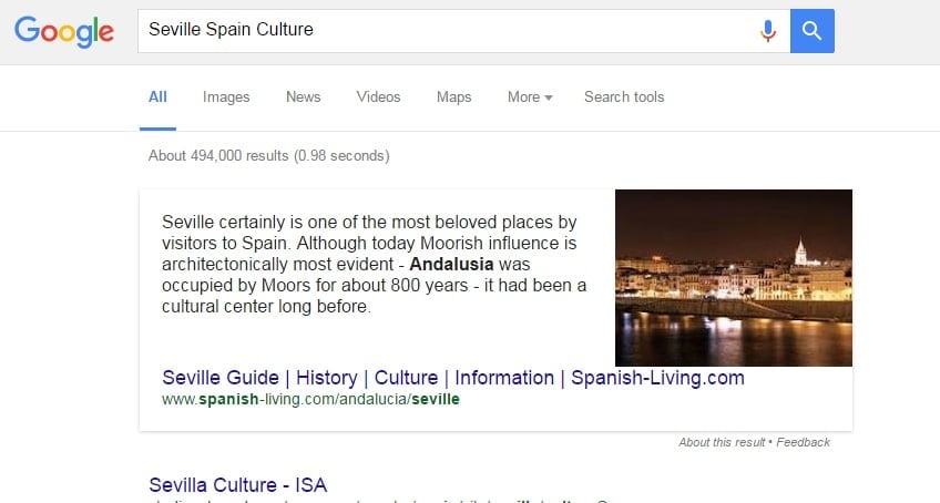 What you will see if you click on one of the highlighted interests at a destination.