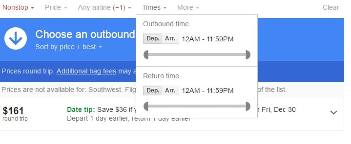 google-flights-time-filter