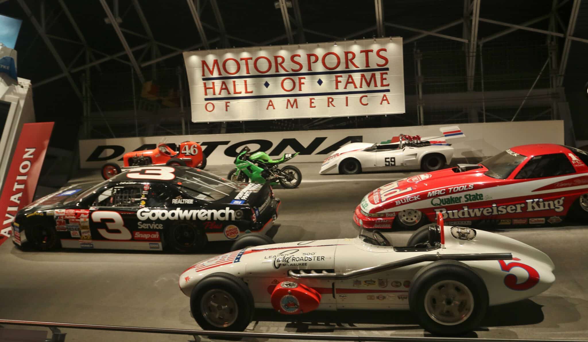 Array of classic vehicles in the Motorsports Hall of Fame (Credit: Bill Rockwell)