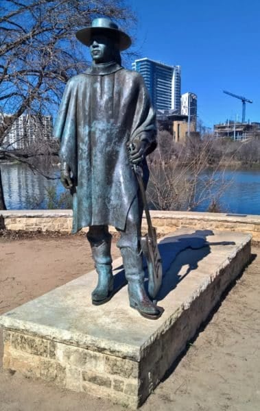 Outdoor statue of Austin icon Stevie Ray Vaughan