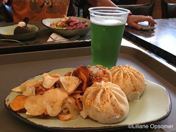 "Vegetable Steamed Curry Pods - Bao Buns" served with Hawkes' Grog Ale