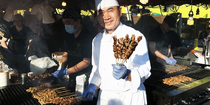 Chef James from the legendary Xin Jiang Man BBQ at Richmond Night Market