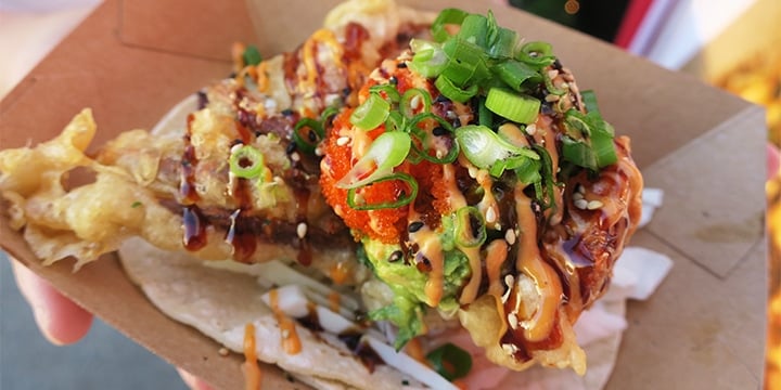 Soft shell crab tacos from Tabetai Tacos at Richmond Night Market