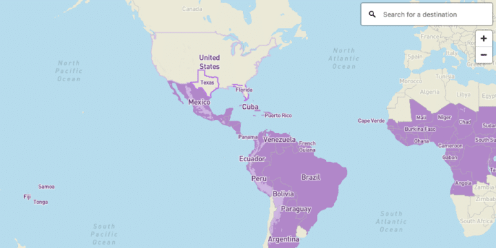 Map of areas with Zika risk