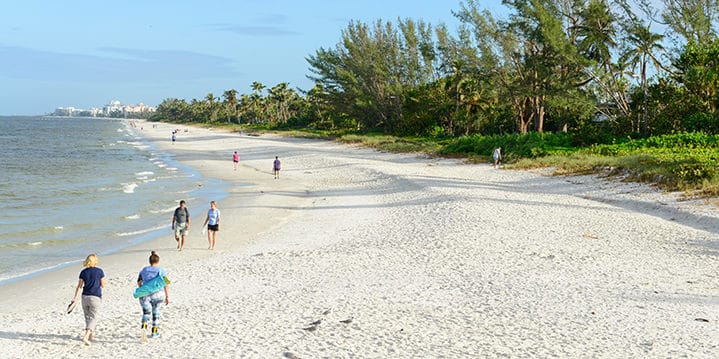 Fine white sand beaches along the shore of the Gulf of Mexico