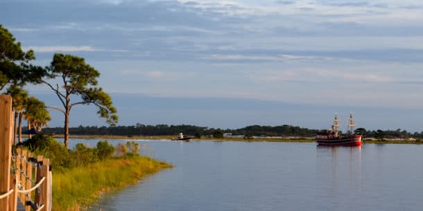 A pirate ship sails through St. Andrews Bay