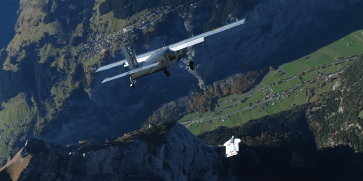 Wingsuit flyers basejump Into a plane
