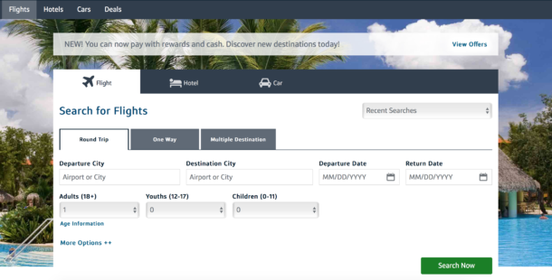 The Capital One Travel booking portal.