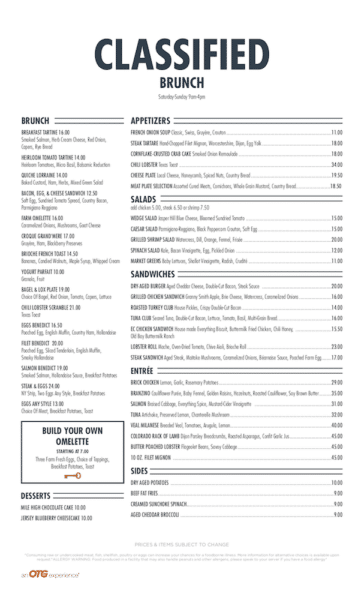 Classified brunch menu