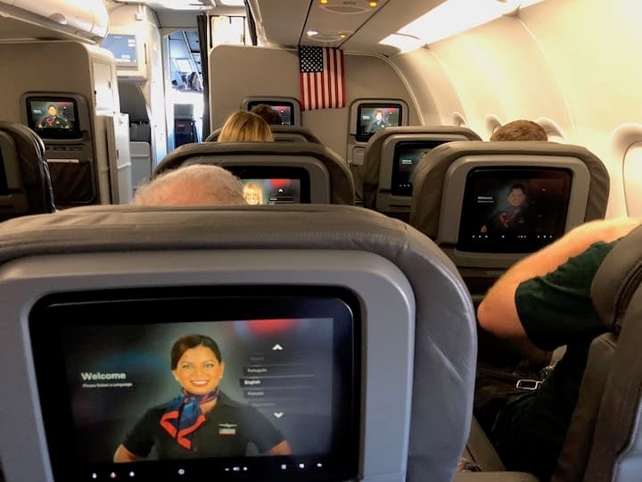 An American flag on the bulkhead wall