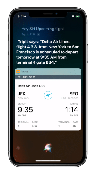New TripIt Hands-Free Access to your Travel Plans with Siri Shortcuts
