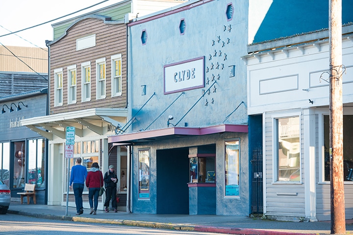 1st Street in downtown Langley, including the Clyde Theater, built in 1937