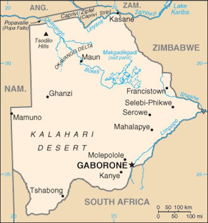 A map of Botswana