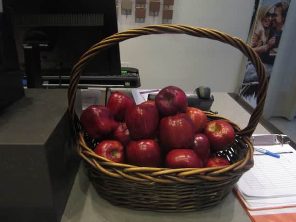 Apples in the reception area