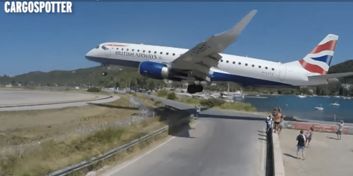 Incredible low landing by British Airways E190 at Skiathos Airport