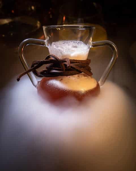 "Fleur d'Isokyo," a signature cocktail infused with far Eastern teas and served on dry ice