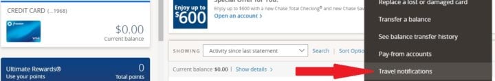 How To Set Up A Chase Travel Notice