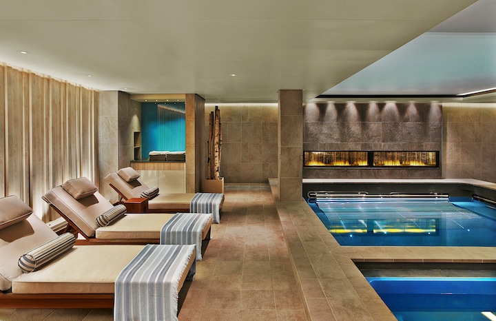 Lounge chairs and heated salt pools inside the spa (Credit: Viking Ocean Cruises)