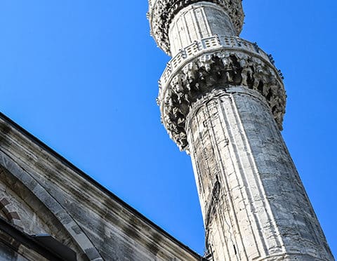 One of the minarets at Sultan Ahmed Mosque