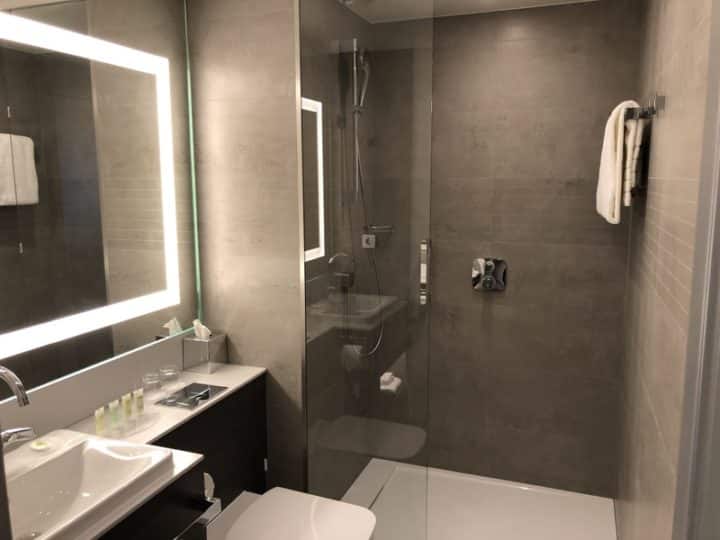The shower and bathroom