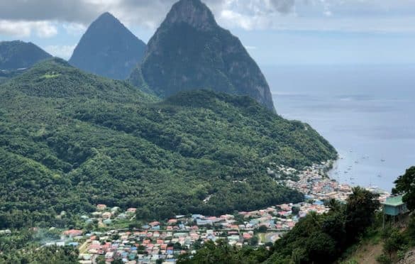 The Pitons, seen from the Beacon
