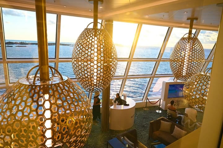 The Observation Lounge, our favorite spot to view the sunset on Encore