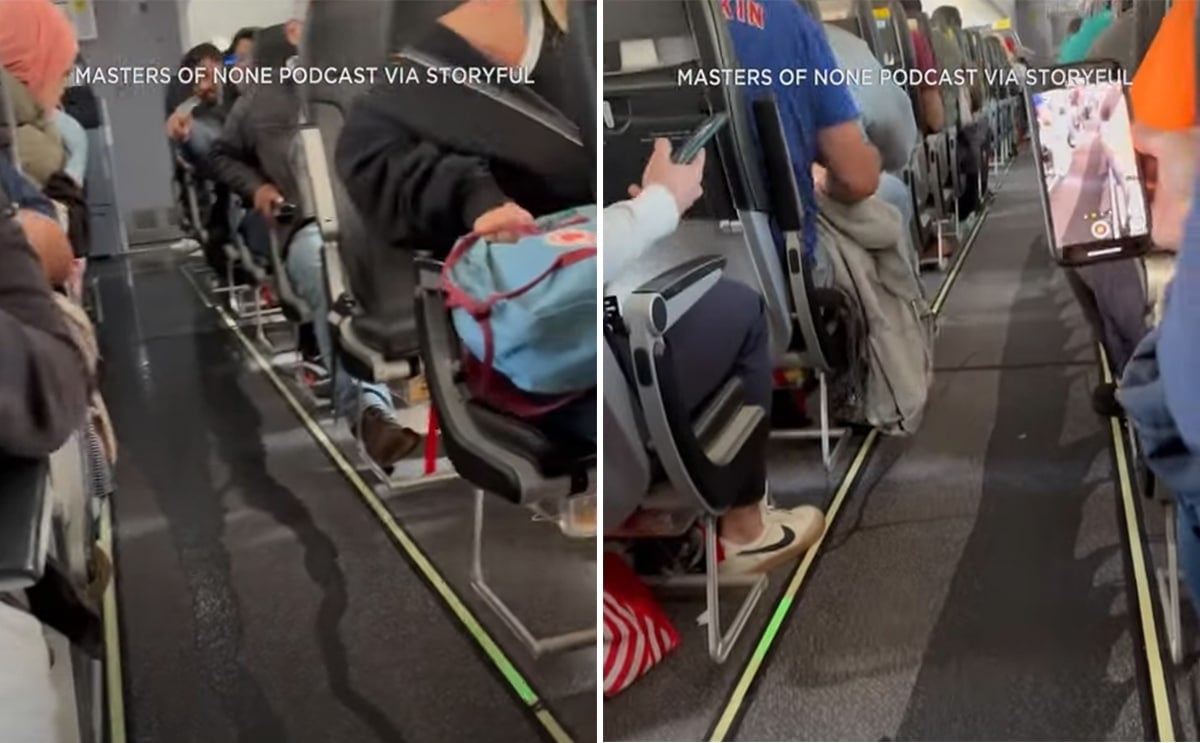 Mystery liquid leaks down aisle on Spirit Airlines flight.