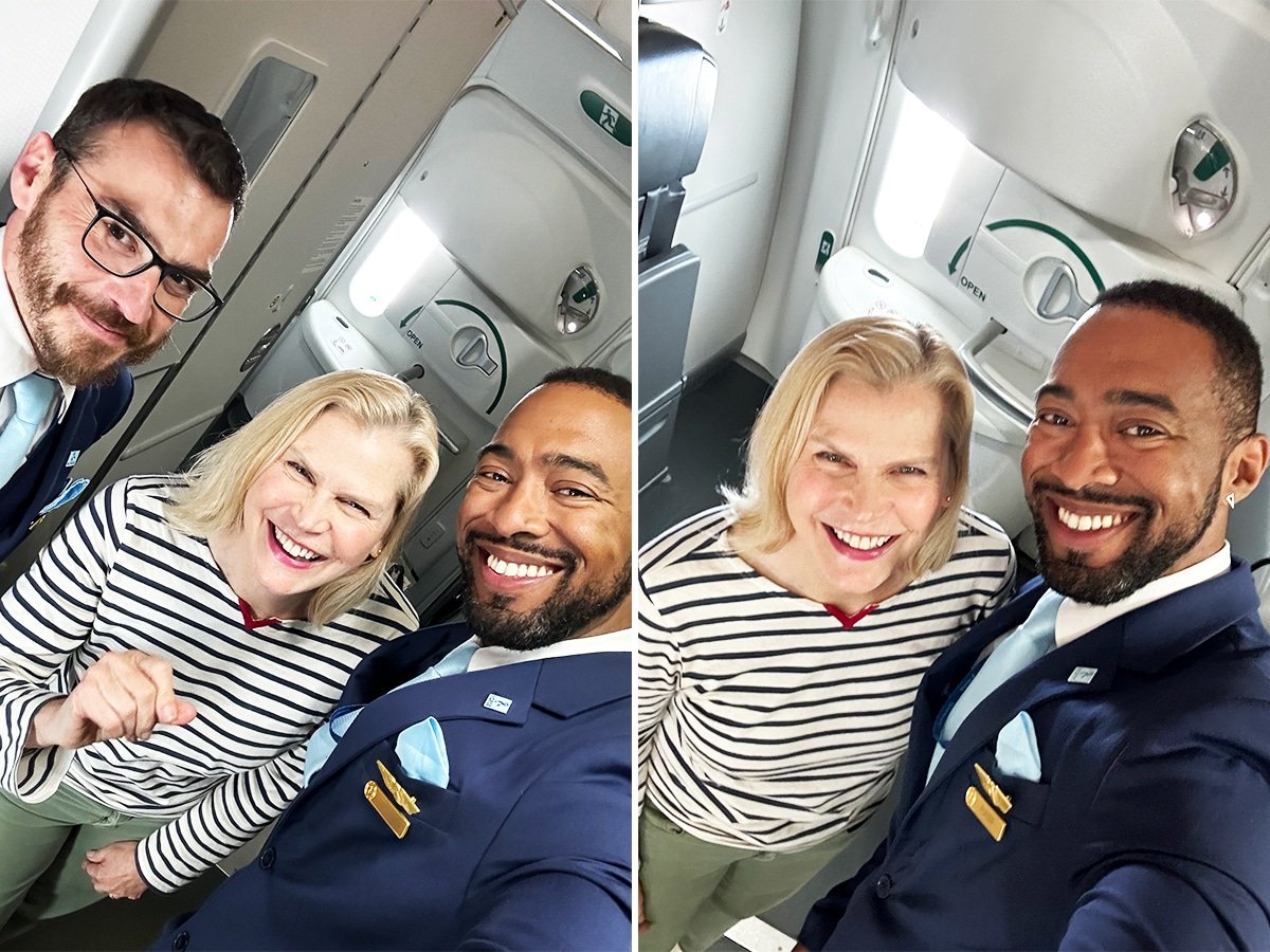 Selfies with the flight crew.