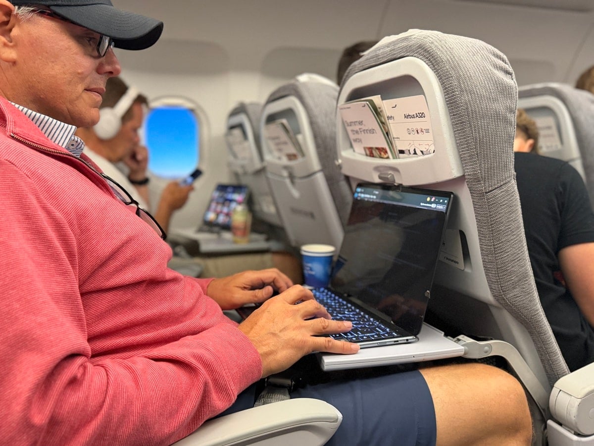 Privacy shield on a Finnair flight to Helsinki