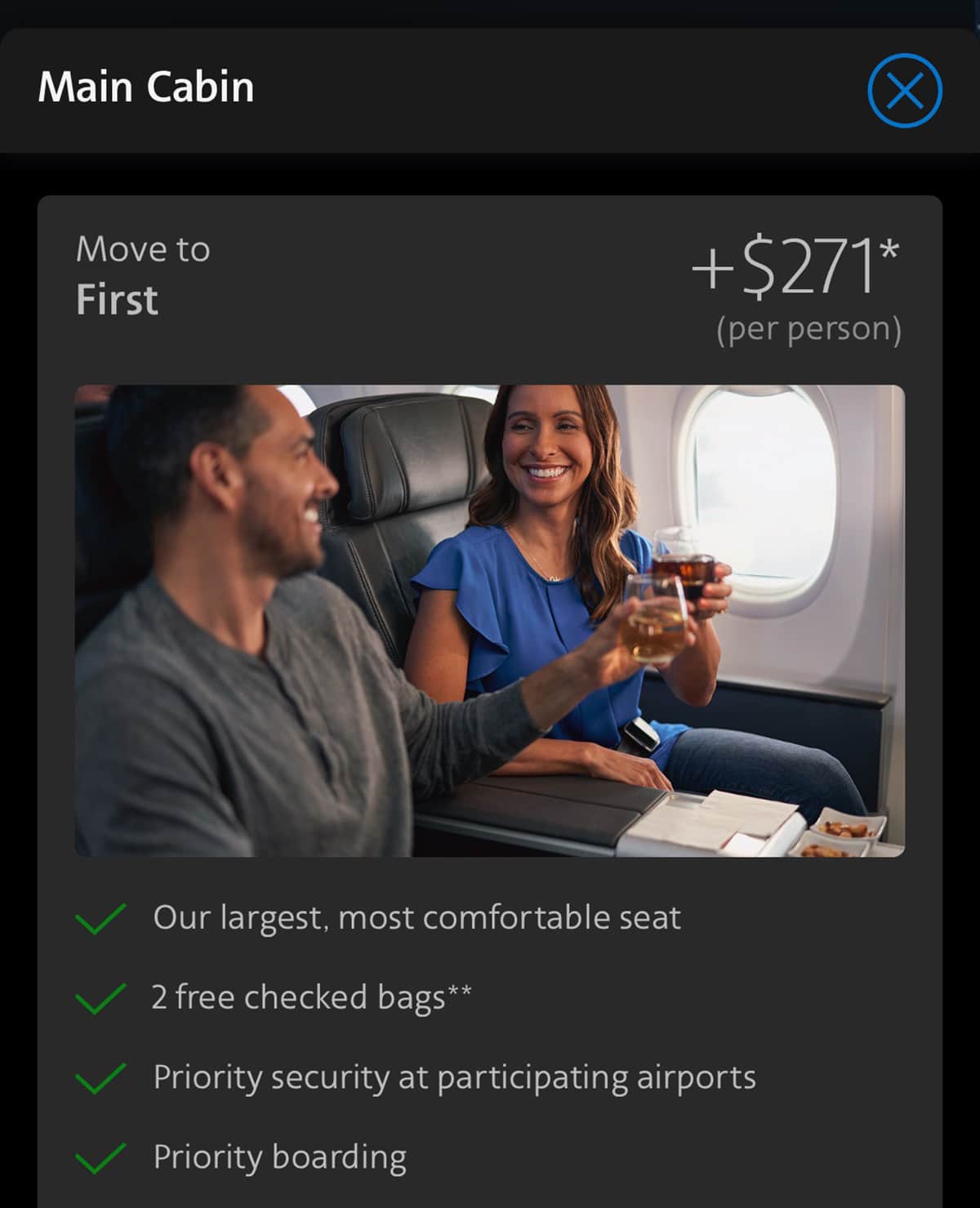 American Airlines upgrade offer.