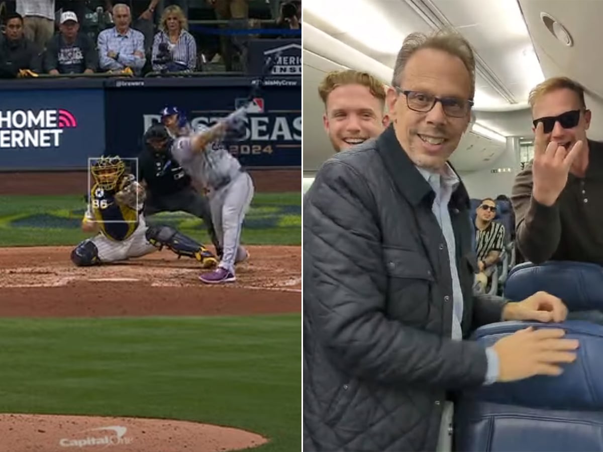 Pete Alonso and Howie Rose on Mets Delta flight.