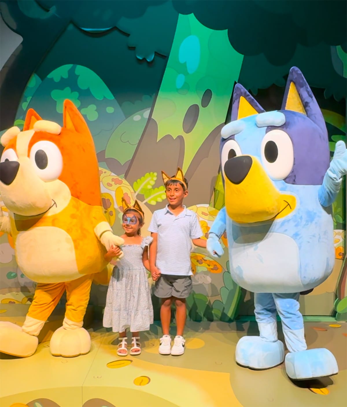 Bluey and Bingo meet and greet at Bluey's World in Brisbane.