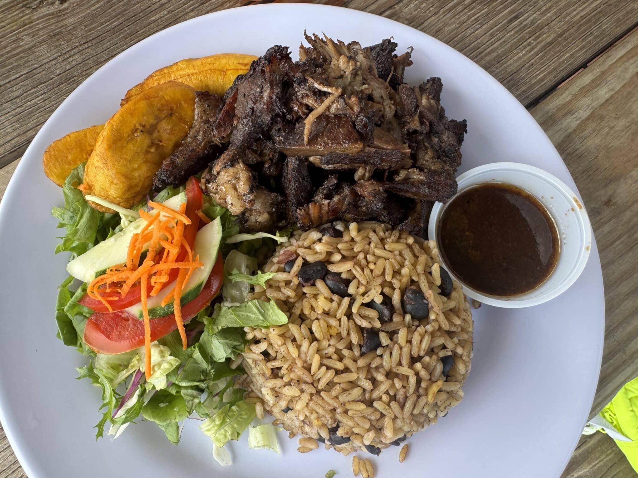 Jerk pork at Shipwreck in St. Kitts in the Caribbean 