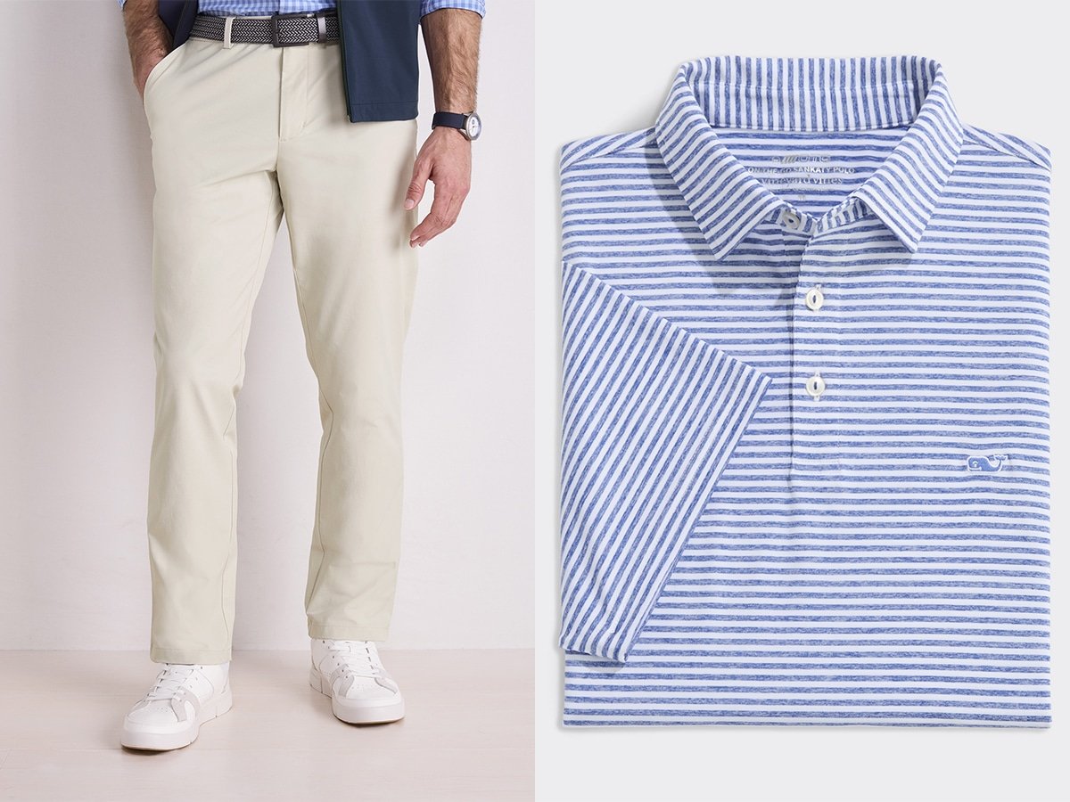 Vineyard Vines men's pants and shirt.