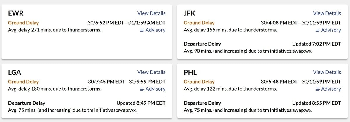 Screenshot of FAA airspace system