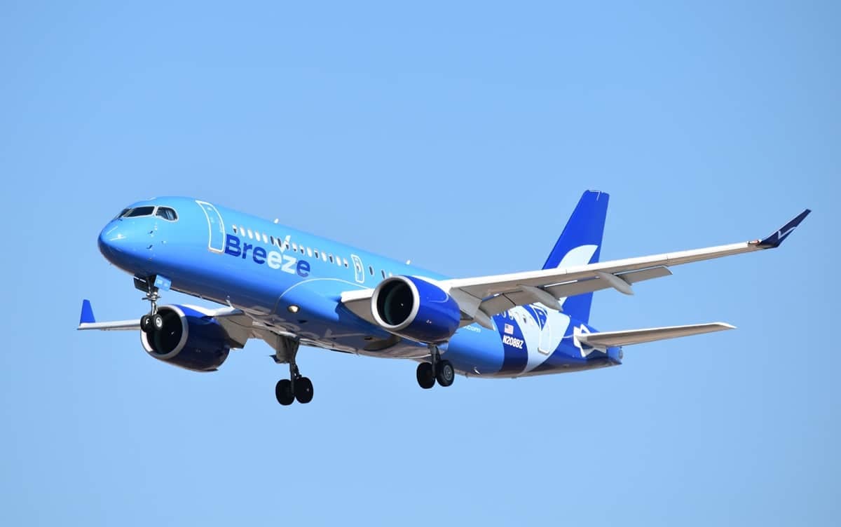 Breeze Airways plane in the air